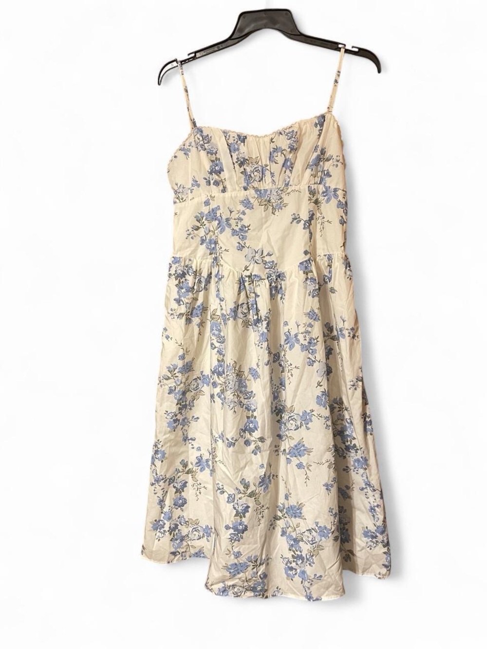 Floral Spaghetti-Strap Midi Dress in white and Blue